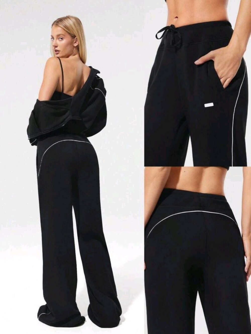 Glowmode Black Wide-Leg Track Pants with Contrast Piping